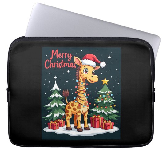 Giraffe Merry Christmas Tree Lighting Santa Giraff Laptopschutzhülle (Vorderseite)
