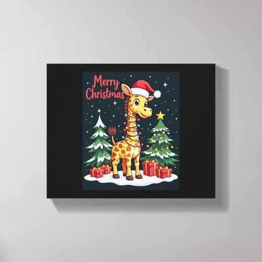 Giraffe Merry Christmas Tree Lighting Santa Giraff Leinwanddruck (Vorderseite)
