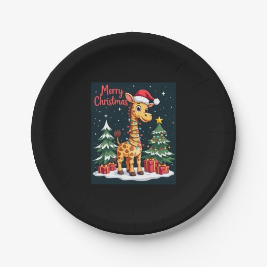 Giraffe Merry Christmas Tree Lighting Santa Giraff Pappteller (Vorderseite)