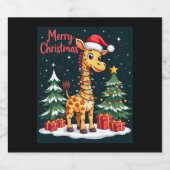 Giraffe Merry Christmas Tree Lighting Santa Giraff Schaumweinetikett (Einzelnes Label)