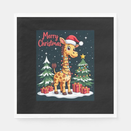 Giraffe Merry Christmas Tree Lighting Santa Giraff Serviette (Vorderseite)