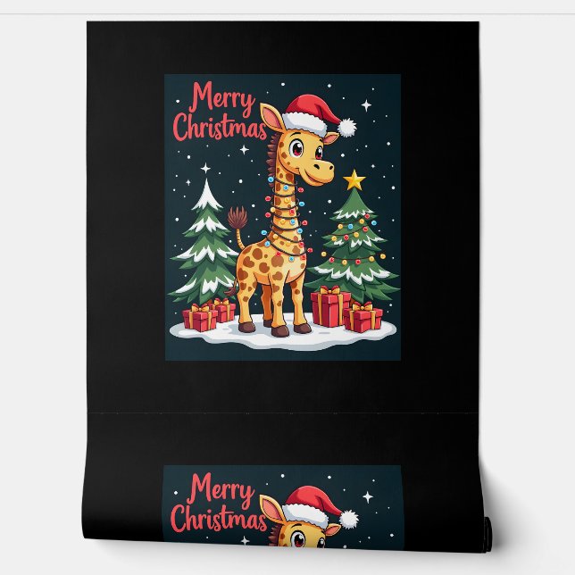 Giraffe Merry Christmas Tree Lighting Santa Giraff Tapete (Abrollen)