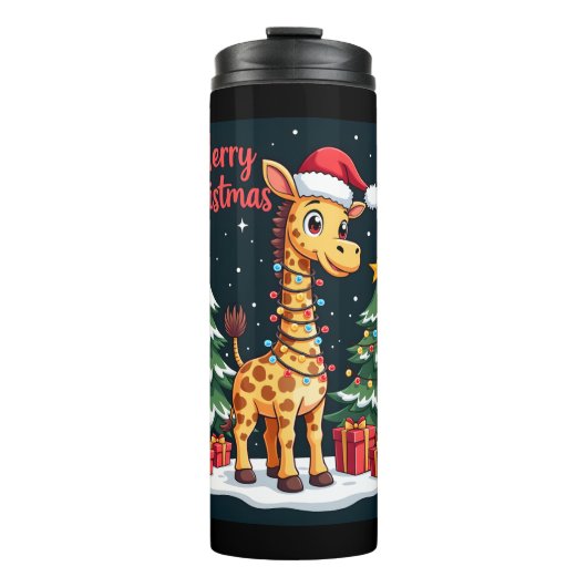 Giraffe Merry Christmas Tree Lighting Santa Giraff Thermosbecher (Vorderseite)