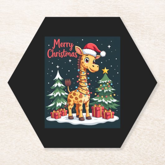 Giraffe Merry Christmas Tree Lighting Santa Giraff Untersetzer (Vorderseite)