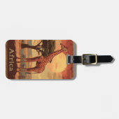 Giraffe mit afrikanischem Sonnenuntergang - Vintag Gepäckanhänger (Vorderseite horizontal)