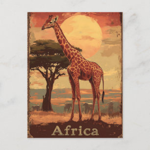 Giraffe mit afrikanischem Sonnenuntergang - Vintag Postkarte