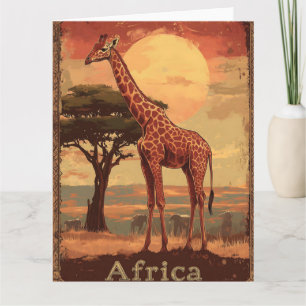 Giraffe mit afrikanischem Sonnenuntergang -Vintage Karte