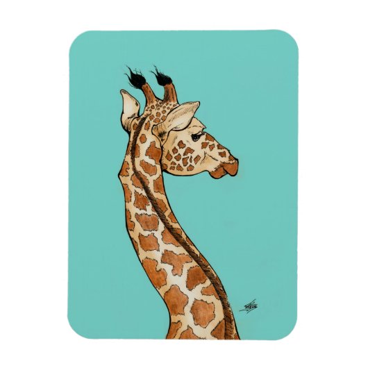 Giraffe mit aquamarinem Hintergrund Magnet (Vertikal)