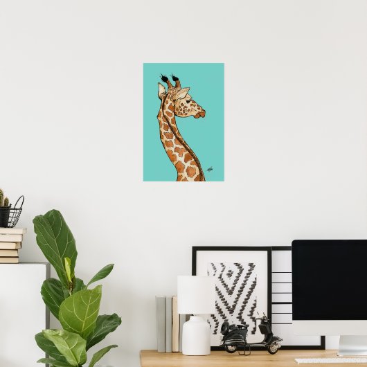 Giraffe mit aquamarinem Hintergrund Poster (Heimbüro)