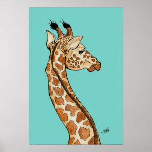 Giraffe mit aquamarinem Hintergrund Poster