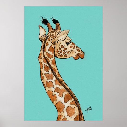 Giraffe mit aquamarinem Hintergrund Poster (Vorne)