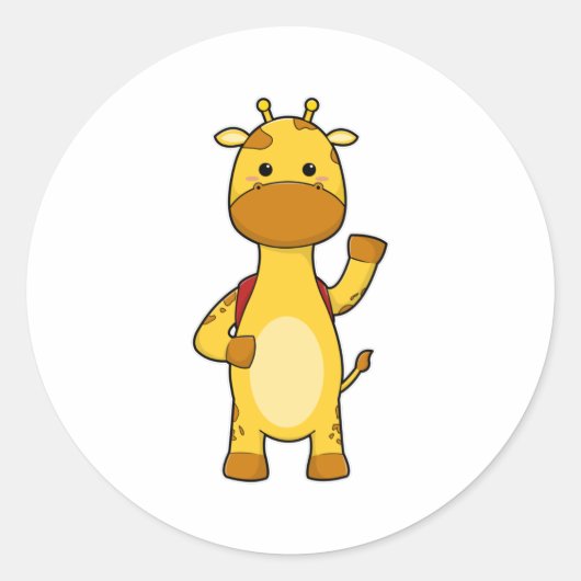 Giraffe mit Backpack Runder Aufkleber (Vorderseite)