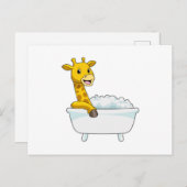 Giraffe mit Badewanne mit Schaumstoff Postkarte (Vorne/Hinten)