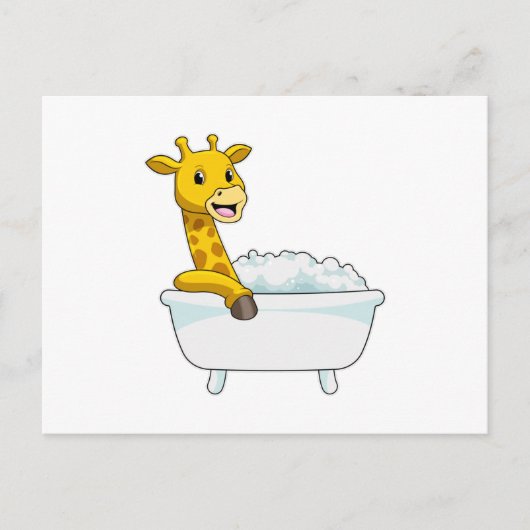 Giraffe mit Badewanne mit Schaumstoff Postkarte (Vorderseite)