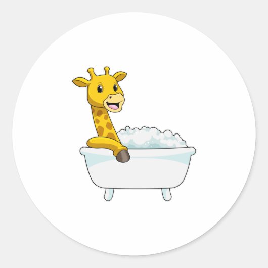 Giraffe mit Badewanne mit Schaumstoff Runder Aufkleber (Vorderseite)