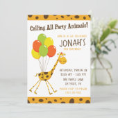 Giraffe mit Balloons Geburtstagsparty Einladung (Stehend Vorderseite)