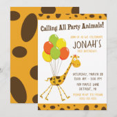 Giraffe mit Balloons Geburtstagsparty Einladung (Vorne/Hinten)