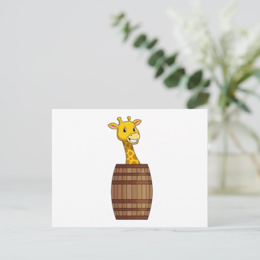 Giraffe mit Barrel Postkarte (Stehend Vorderseite)