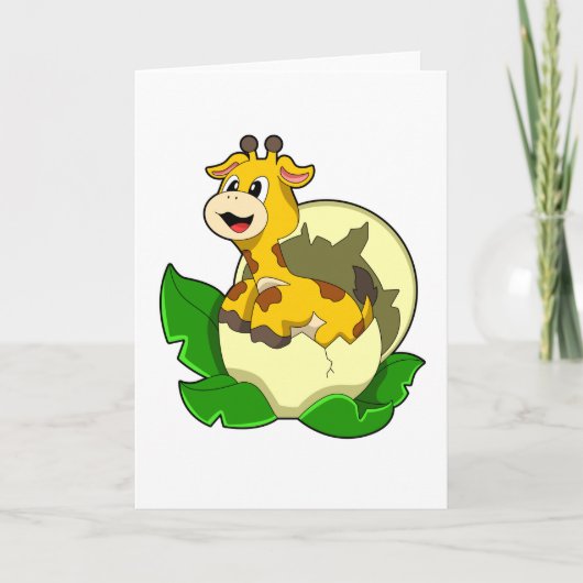 Giraffe mit Blatt & Ei Karte (Vorderseite)