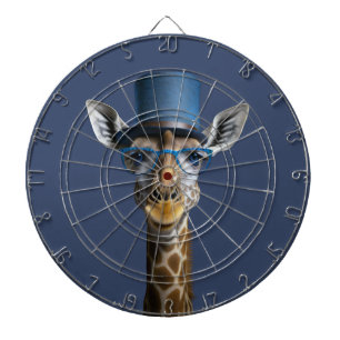 Giraffe mit blauem Zylinder und Brille Dartscheibe