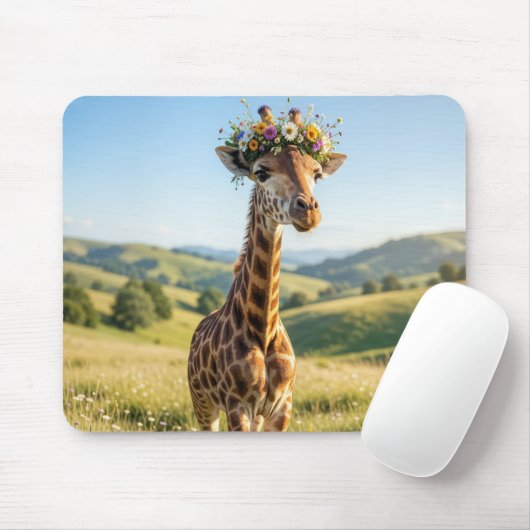 Giraffe mit Blumenkrone Mousepad (Mit Mouse)