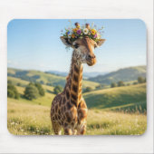 Giraffe mit Blumenkrone Mousepad (Vorne)