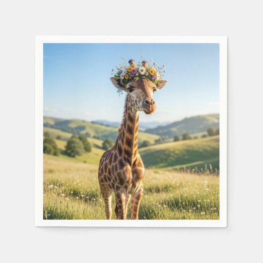Giraffe mit Blumenkrone Serviette (Vorderseite)