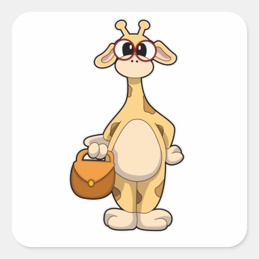 Giraffe mit Brille & Beutel Quadratischer Aufkleber (Vorderseite)