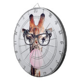 Giraffe mit Brille bläst einen rosa Kaugummibubble Dartscheibe (Vorderseite rechts)