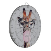 Giraffe mit Brille bläst einen rosa Kaugummibubble Dartscheibe (Vorderseite Links)