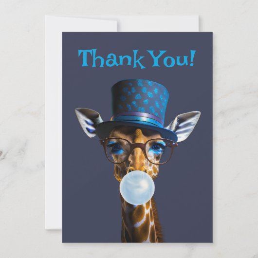 Giraffe mit Brille, Buggläser, Krawatte mit blauer Dankeskarte (Vorderseite)