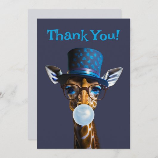 Giraffe mit Brille, Buggläser, Krawatte mit blauer Dankeskarte (Vorne/Hinten)