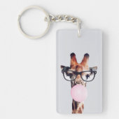 Giraffe mit Brille, die rosa Kaugummi blasen Schlüsselanhänger (Vorderseite)
