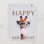 Giraffe mit Brille Happy Birthday Postkarte (Vorne/Hinten)