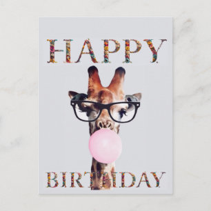 Giraffe mit Brille Happy Birthday Postkarte