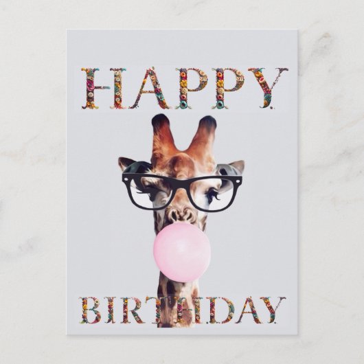 Giraffe mit Brille Happy Birthday Postkarte (Vorderseite)
