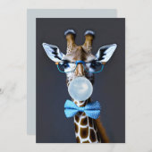 Giraffe mit Brille, Krawatte mit Bugs, blauer Kaug Dankeskarte (Vorne/Hinten)