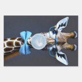 Giraffe mit Brille, Krawatte mit Bugs, blauer Kaug Geschenkpapier Set (Vorderseite)