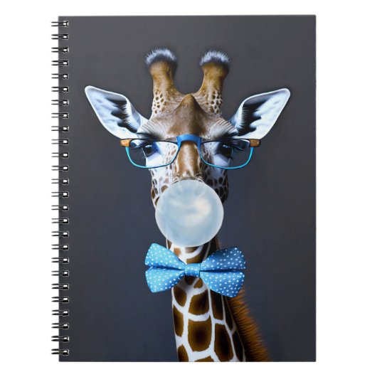 Giraffe mit Brille, Krawatte mit Bugs, blauer Kaug Notizblock (Vorderseite)