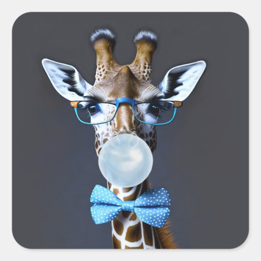 Giraffe mit Brille, Krawatte mit Bugs, blauer Kaug Quadratischer Aufkleber (Vorderseite)