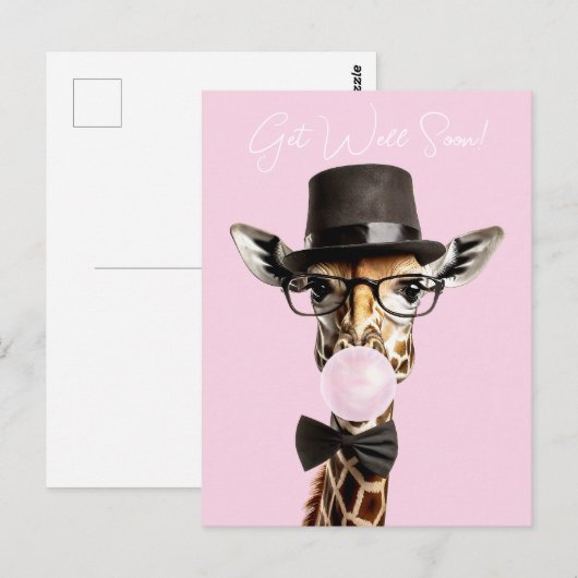 Giraffe mit Brille, Tophut, Gummi wird gut Postkarte (Vorne/Hinten)