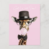 Giraffe mit Brille, Tophut, Gummi wird gut Postkarte (Vorderseite)