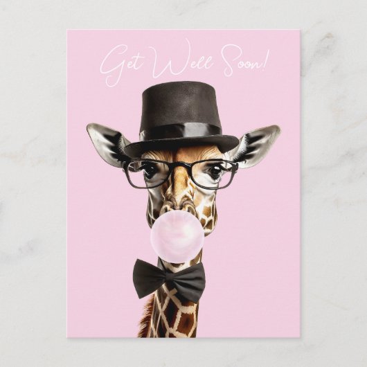 Giraffe mit Brille, Tophut, Gummi wird gut Postkarte (Vorderseite)