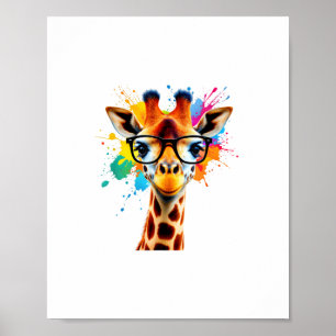 Giraffe mit Brille und farbenfroher Splash - Farbe Poster