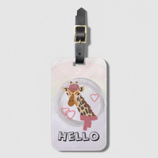Giraffe mit Brille und roter Bettdecke Gepäckanhänger (Vorderseite Vertikal)