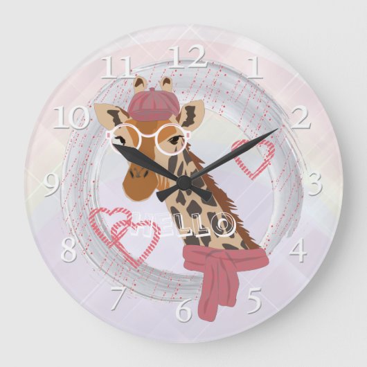Giraffe mit Brille und roter Bettdecke Große Wanduhr (Vorderseite)