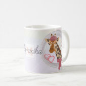 Giraffe mit Brille und roter Bettdecke. Kaffeetasse (VorderseiteRechts)