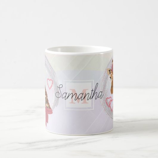 Giraffe mit Brille und roter Bettdecke. Kaffeetasse (Mittel)