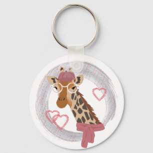 Giraffe mit Brille und roter Bettdecke Schlüsselanhänger
