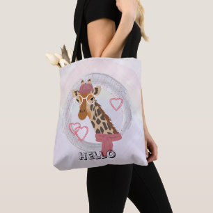 Giraffe mit Brille und roter Bettdecke Tasche